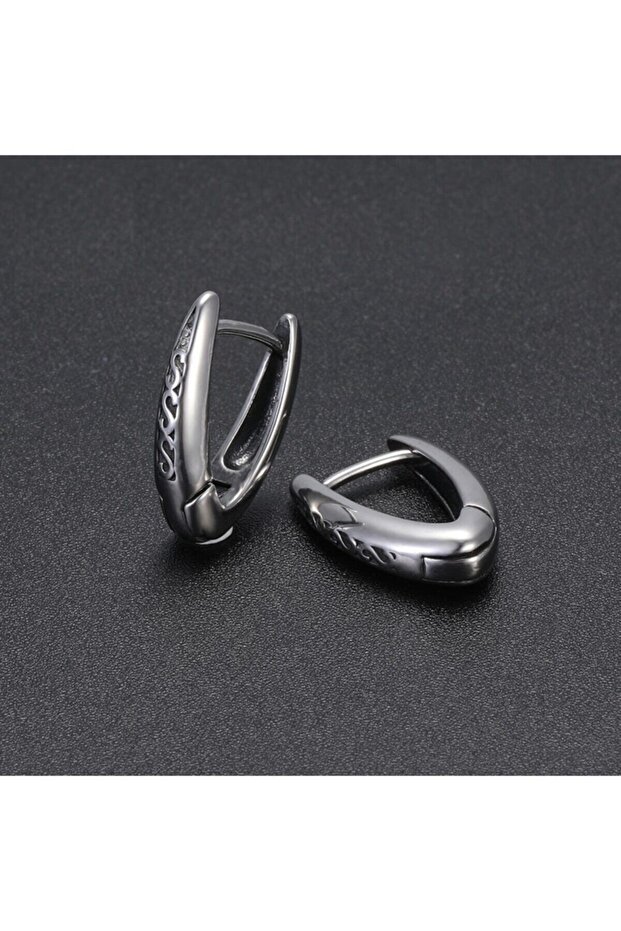 Antique Design Long Hoop 316l Steel Men's Earrings (pair)