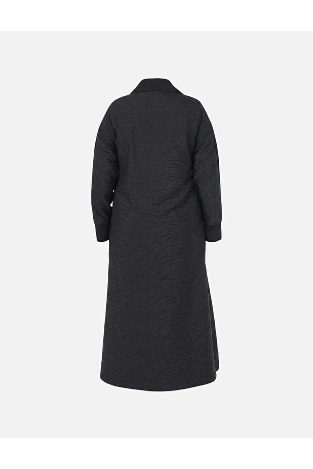 Embossed Pattern Mock Neck Coat Black - 2