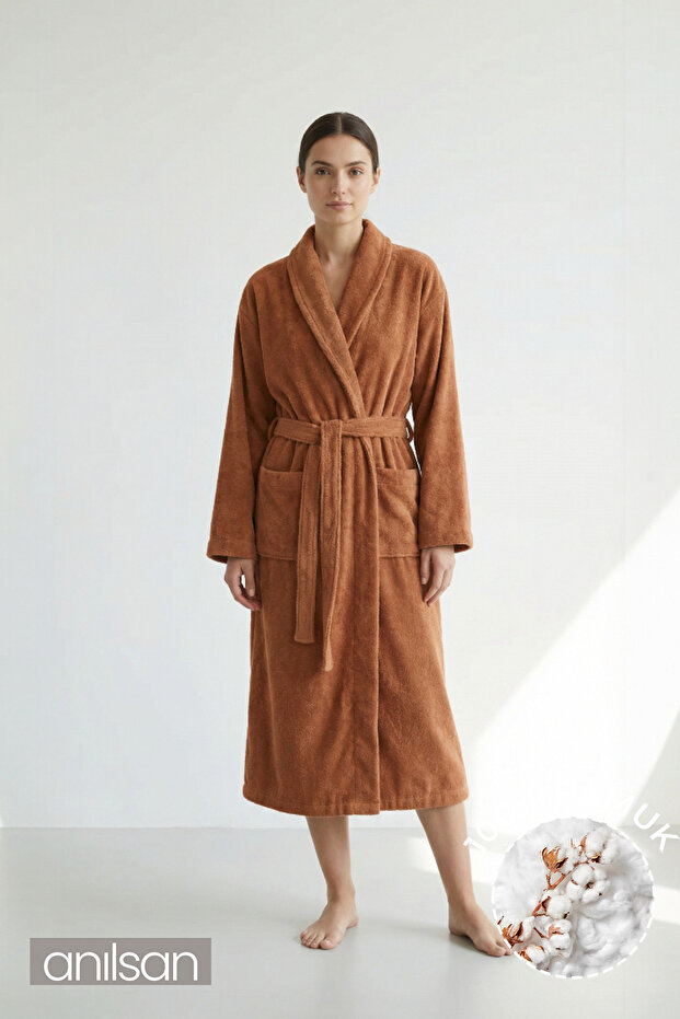 Şalyaka Bathrobe Orange 100% Cotton Unisex Ideal for Spa Women/Men