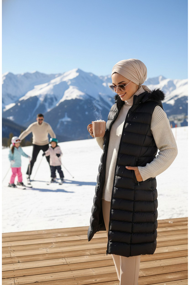 Nafukovací vesta s kapucí na zip 0169A-02 Černá - 1