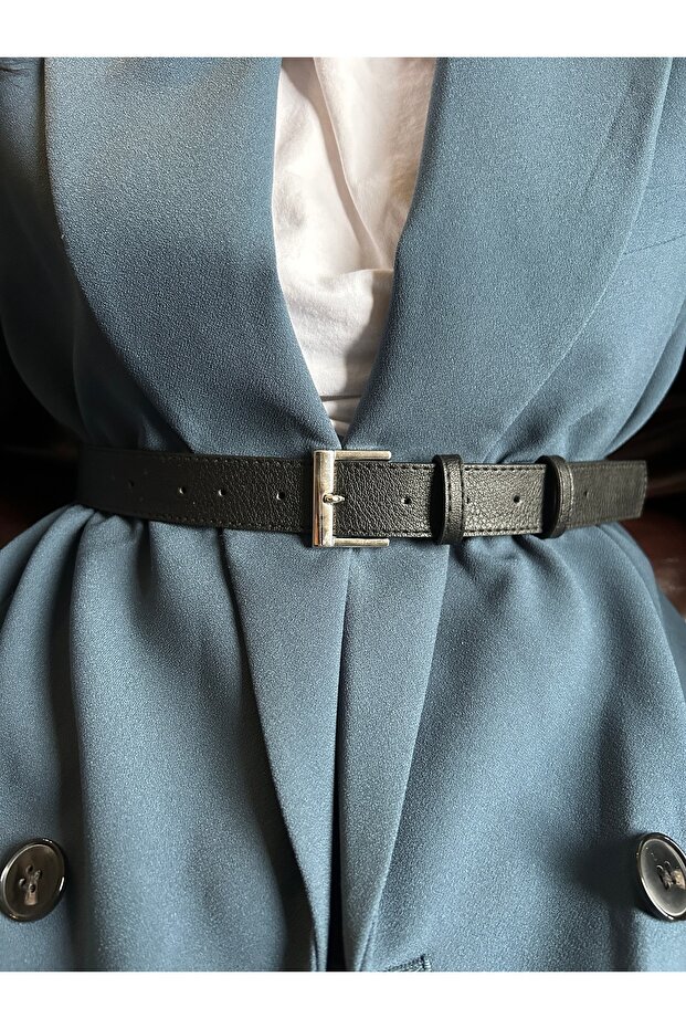 Lyric Square Patterned Women's Silver Buckle Belt Jacket Belt Dress Belt Trouser Belt