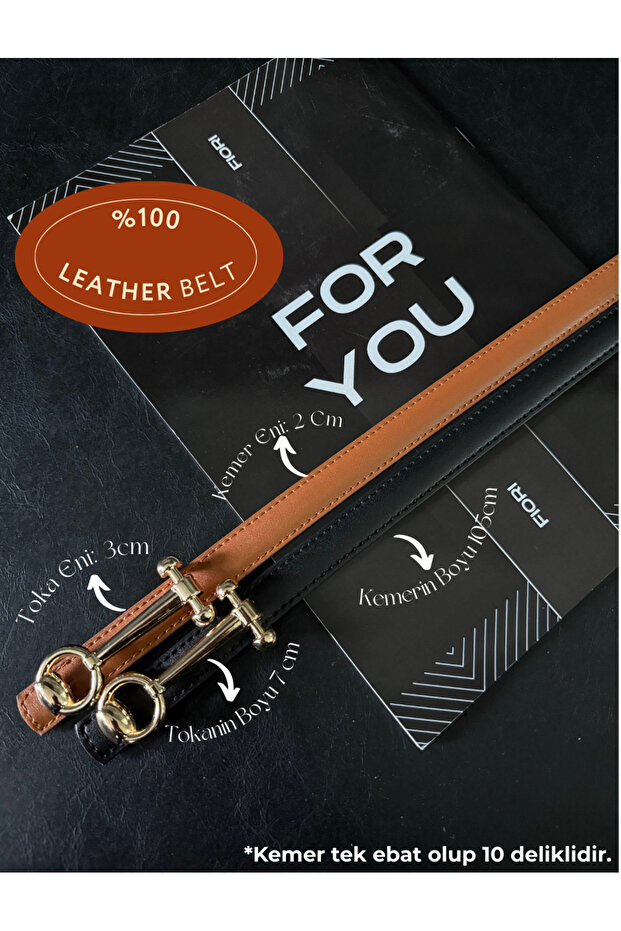 2-Piece Genuine Curved Leather Design Long Buckle Thin Women's Belt, Coat Belt, Shirt Belt