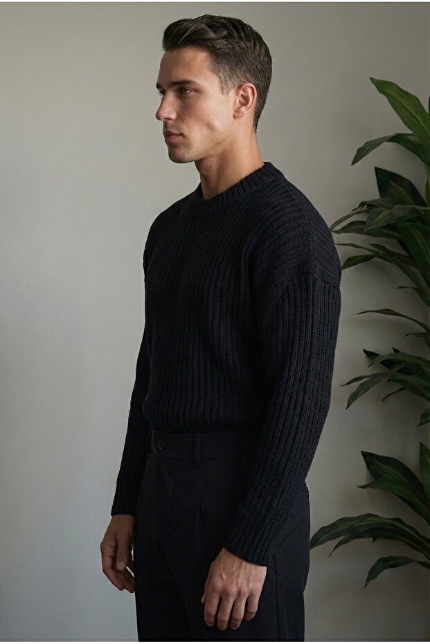 Erkek Fitilli Örme Regular Triko Kazak - 2