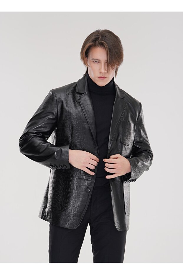 TİMSAH BASKILI DERİ BLAZER - 6