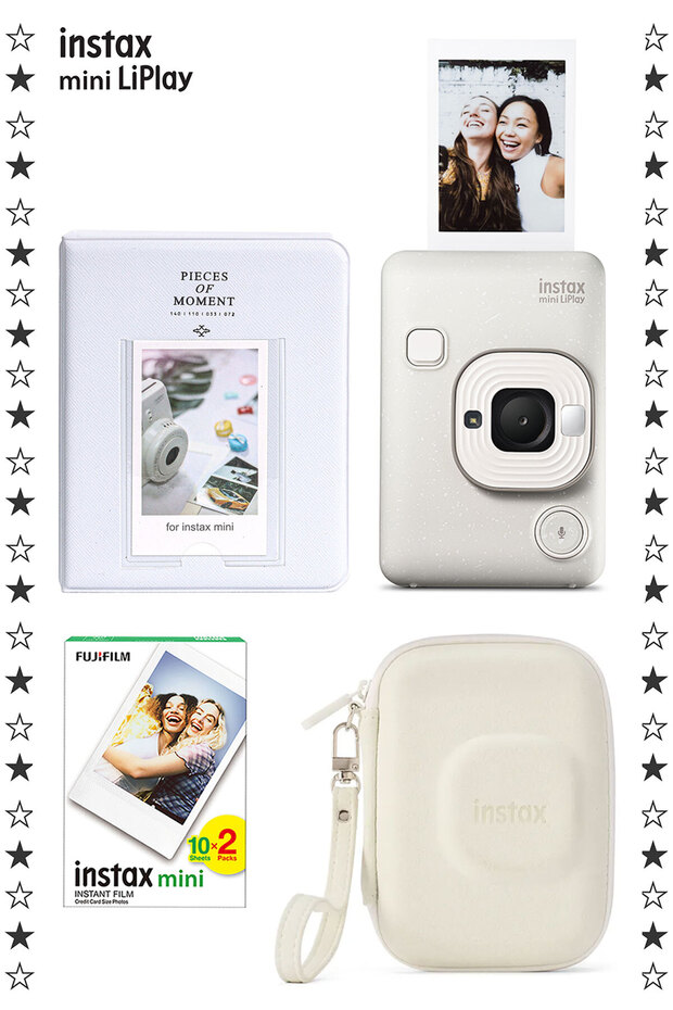 Fujifilm Instax mini LiPlay Misty White Fotoğraf Makinesi 20'li Film Albüm ve Çanta Hediye Seti