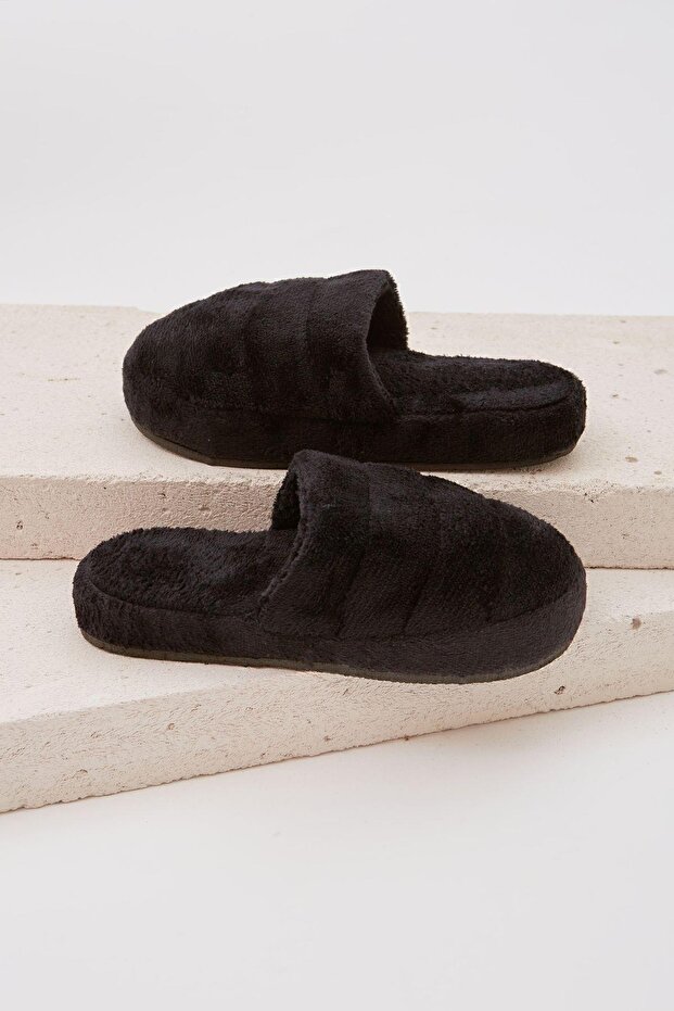 Siyah Önü Kapalı Sessiz Taban Terlik Ev Terliği - 7