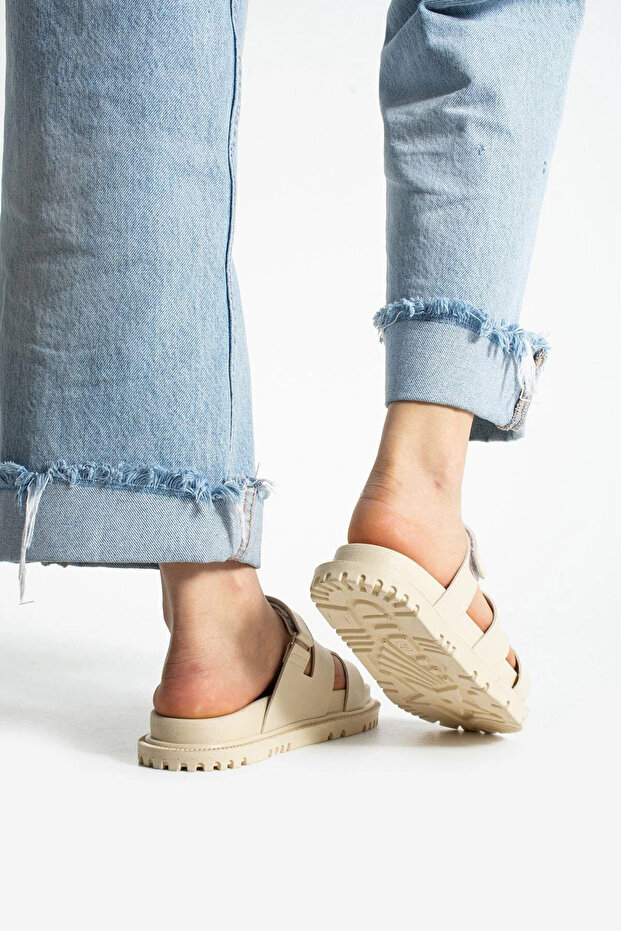 Beige Cırtlı Anatomik Rahat Taban Kadın Terlik - 5