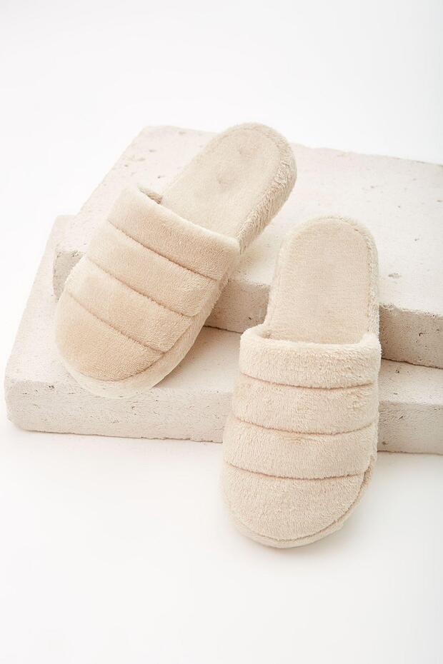 Bej Önü Kapalı Sessiz Taban Terlik Ev Terliği - 6