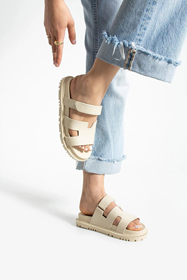 Beige Cırtlı Anatomik Rahat Taban Kadın Terlik - 6