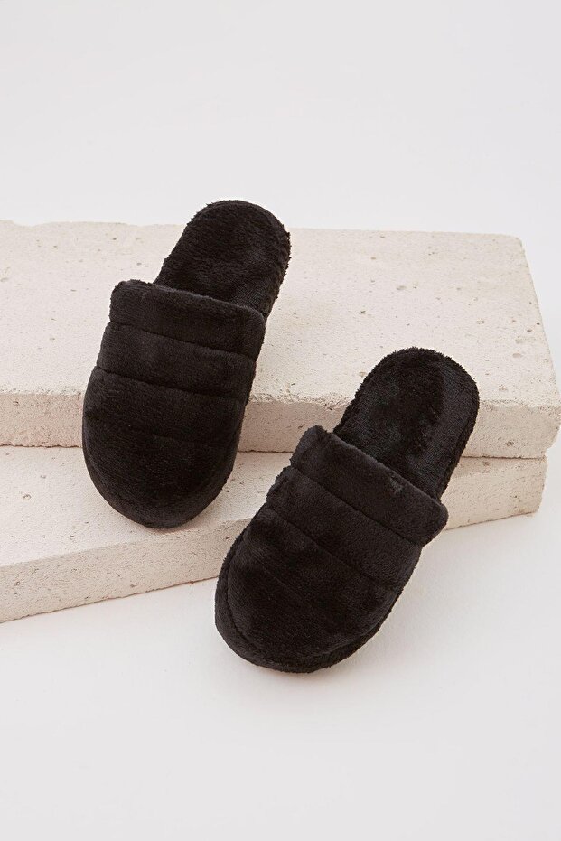 Siyah Önü Kapalı Sessiz Taban Terlik Ev Terliği - 5