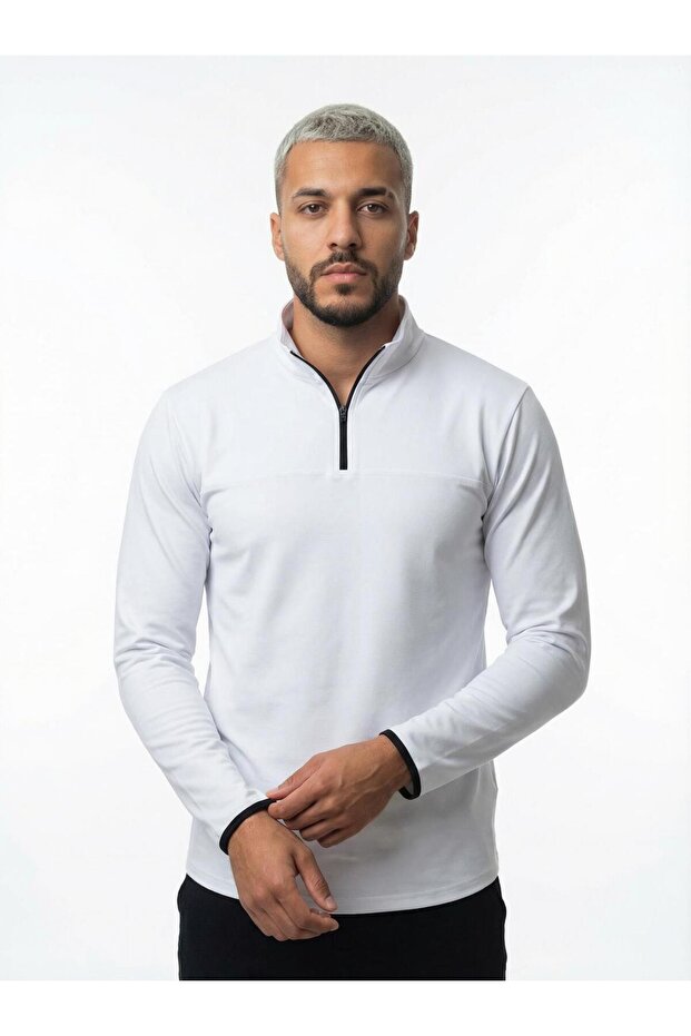 CLAW UP WORK SCUBA HALF ZIP SWEAT | OFF WHITE (Slim Fit Yarım Fermuarlı Scuba Sweatshirt)