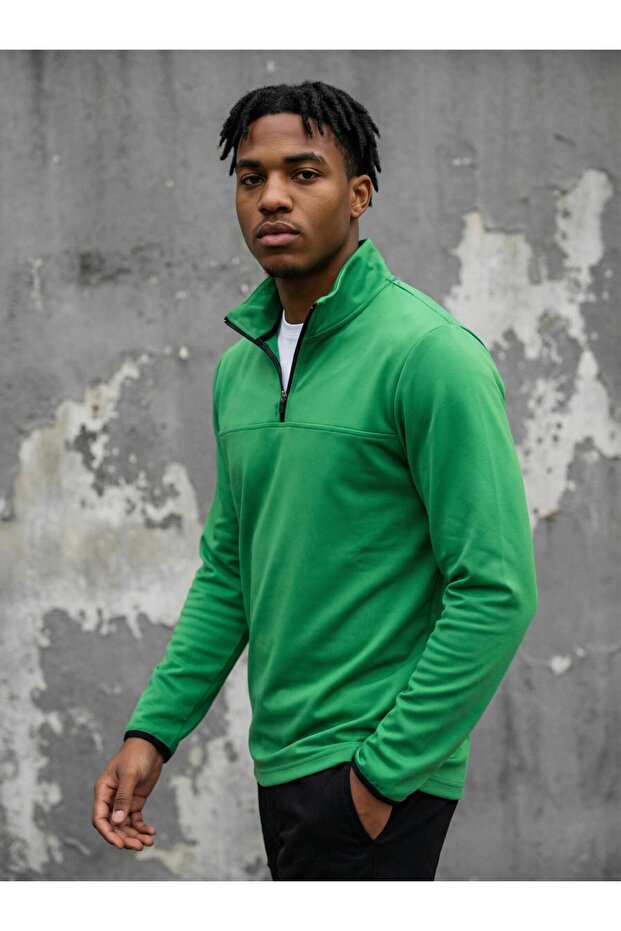 CLAW UP WORK SCUBA HALF ZIP SWEAT | OLIVE GREEN (Slim Fit Yarım Fermuarlı Scuba Sweatshirt)