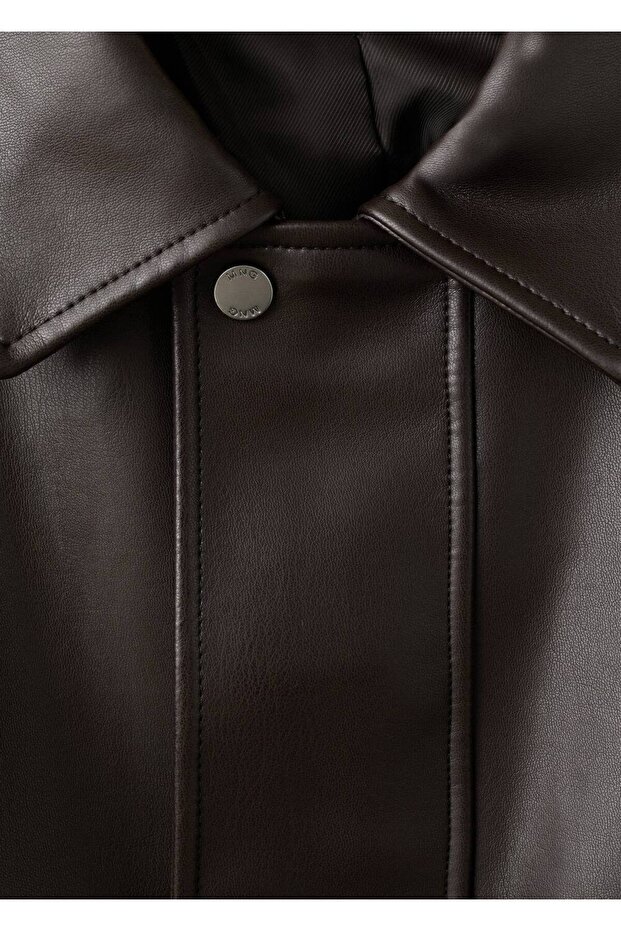 Deri görünümlü cepli ceket - 7