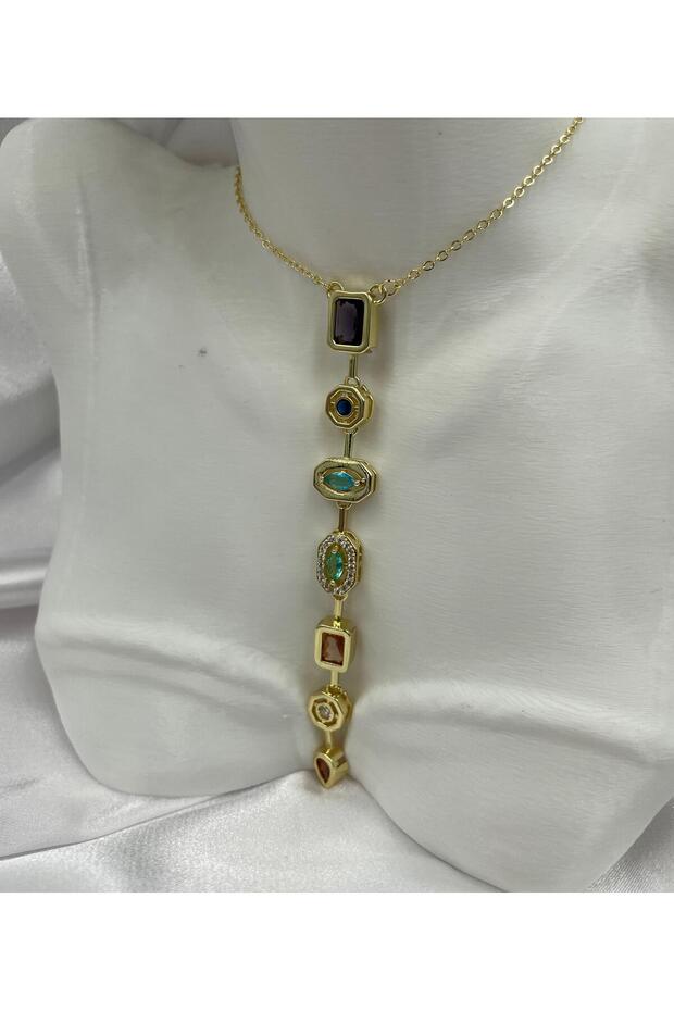 Renkli Taşlı Y Kolye - 2