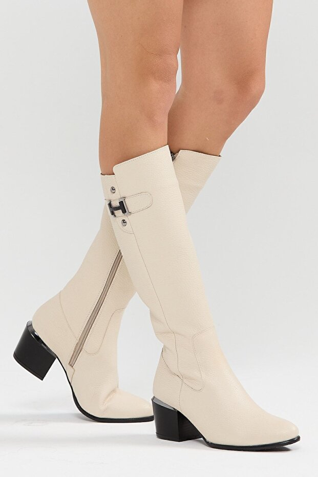100% Genuine Leather Beige Women's Boots