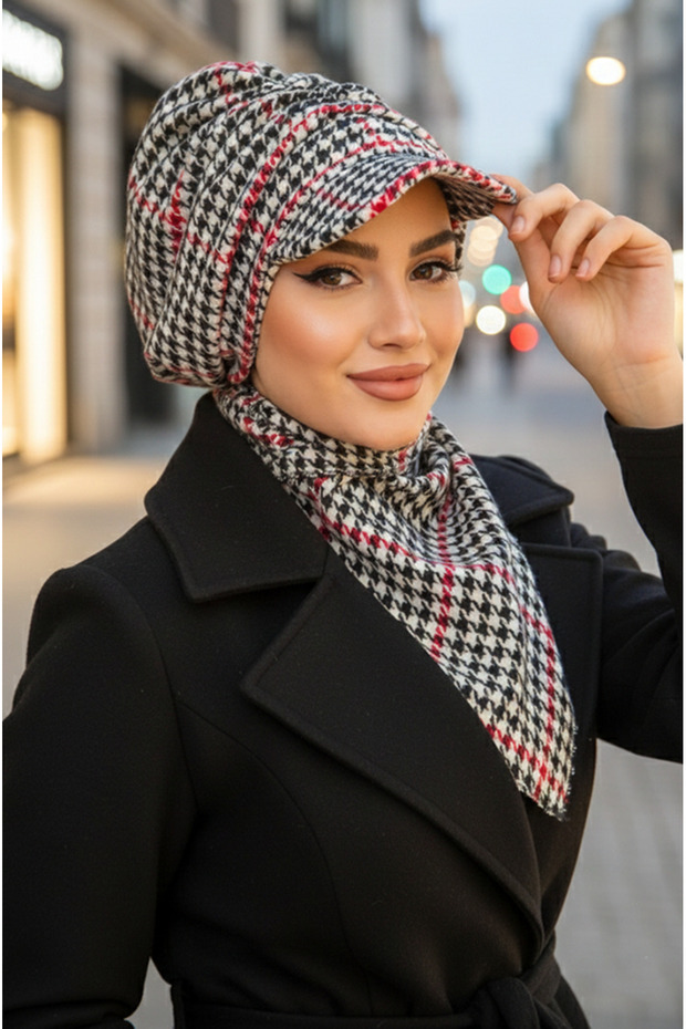 قبعة حجاب برباط باللون الأحمر