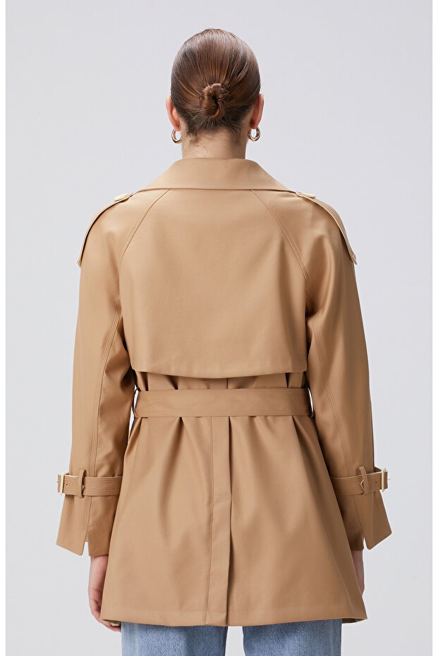 Bej Kruvaze Trench Coat - 7