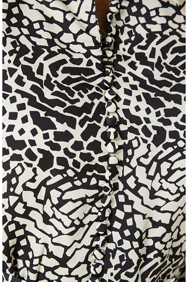 Siyah Beyaz Desenli Elbise - 5