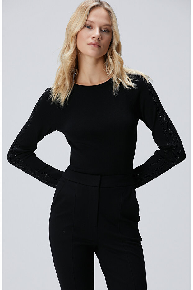 Siyah Kolüstü  Taş İşlemeli  Kazak - 5