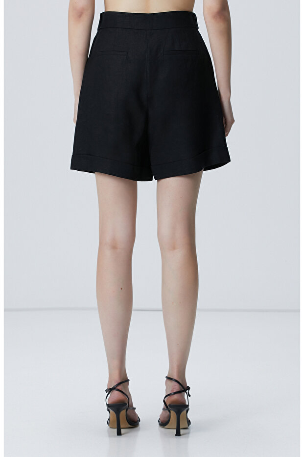 Siyah Keten Şort - 4