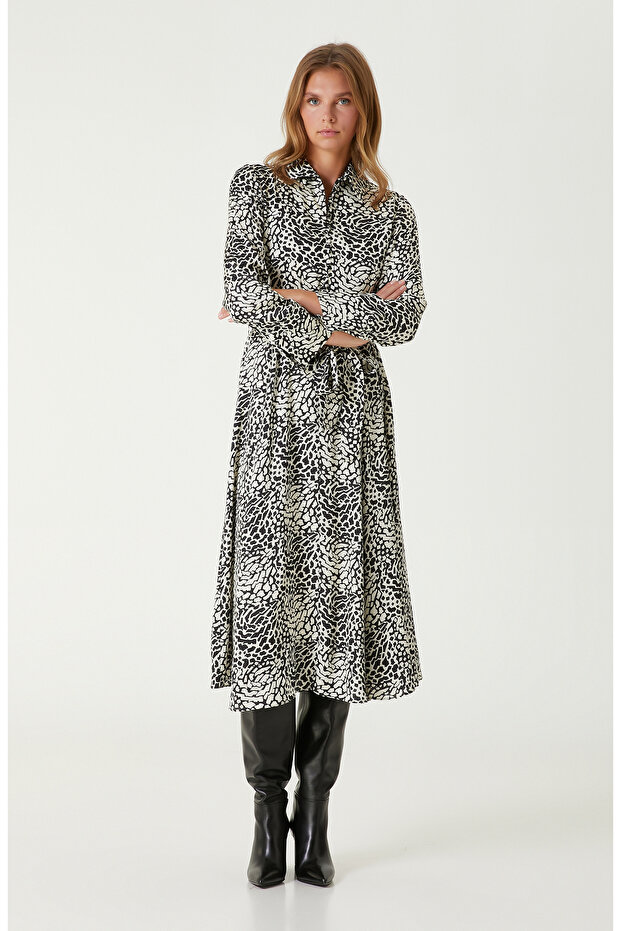 Siyah Beyaz Desenli Elbise - 3