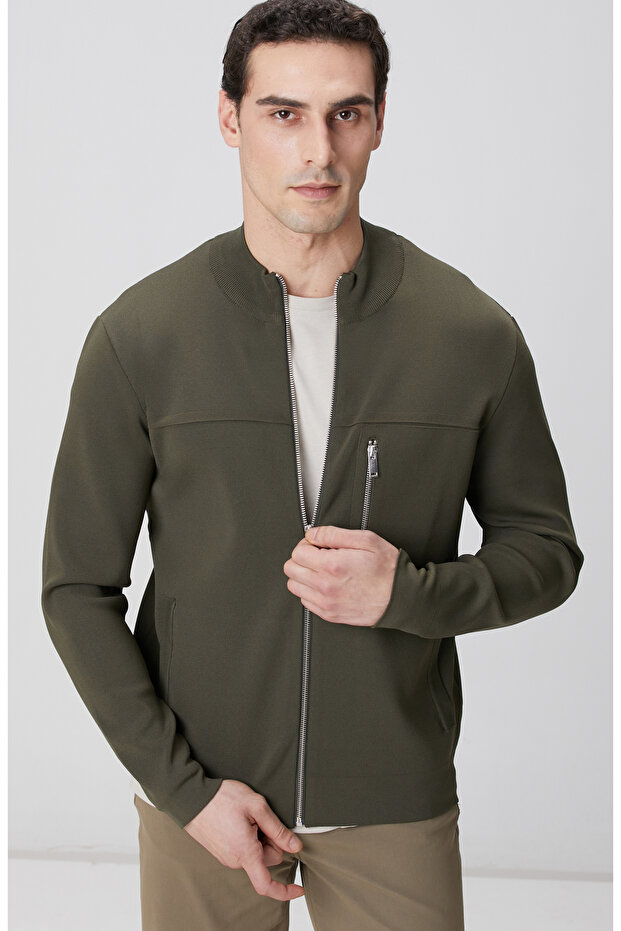 Haki Cep Detaylı Triko Mont - 2