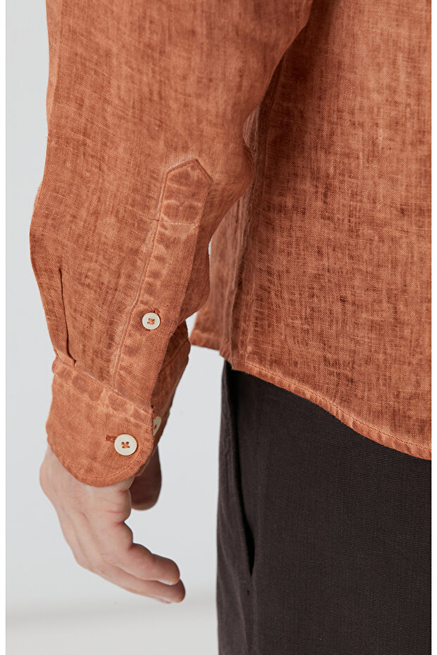 Turuncu Keten Gömlek - 7