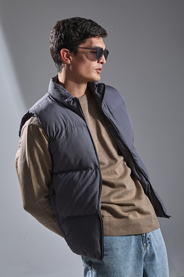 Men's Stand Collar Puffer Vest - Anthracite