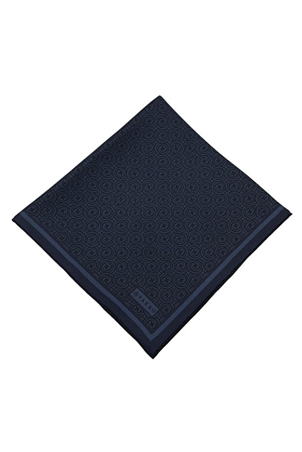 Twill Silk Scarf - Helezon Monogram - Dark Navy Blue