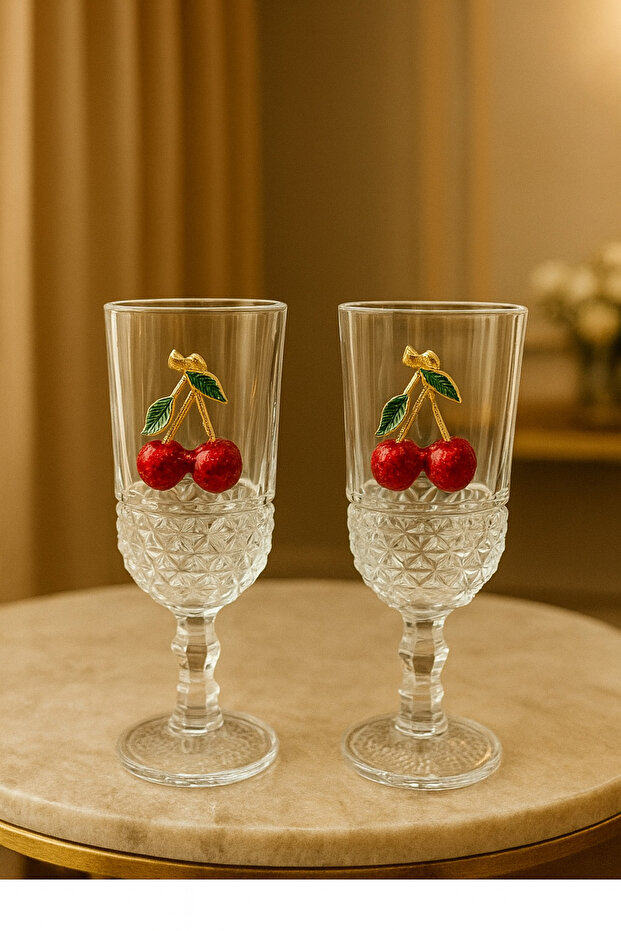 2 Pieces Crystal Glass Cherry Coffee Side Cup Cocktail Soft Drink Cup 220ml