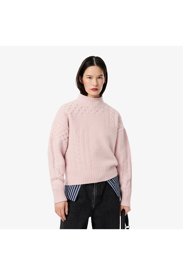 Patchwork Effect High Neck Wool Sweater - AF3974-00-ADY - 1