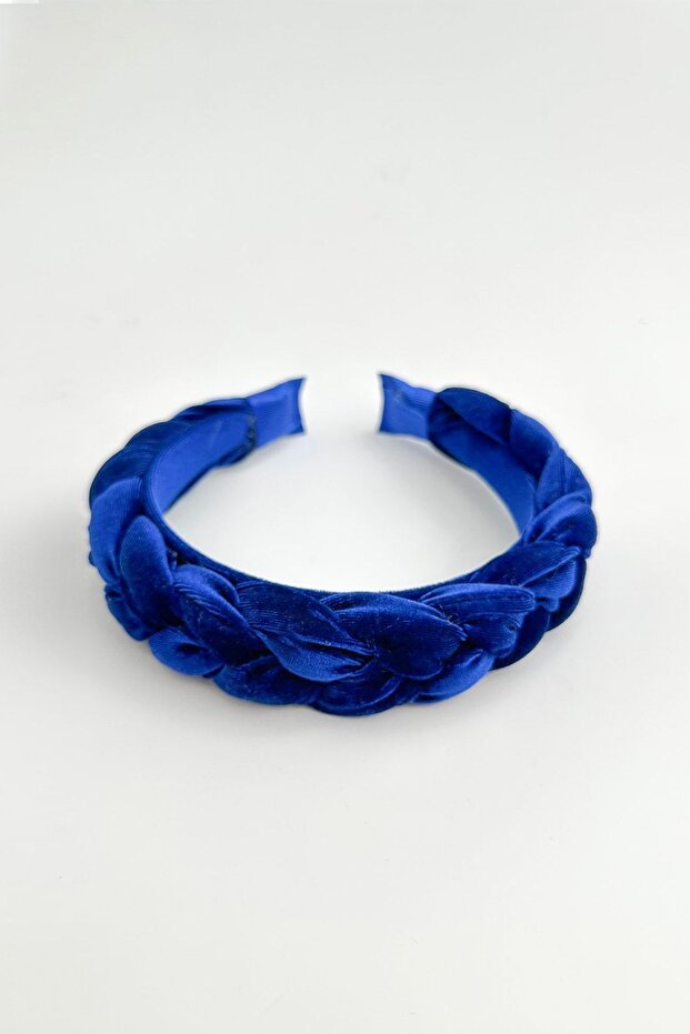 تاج منقوش منسوج من القطيفة باللون الأزرق الداكن - 4