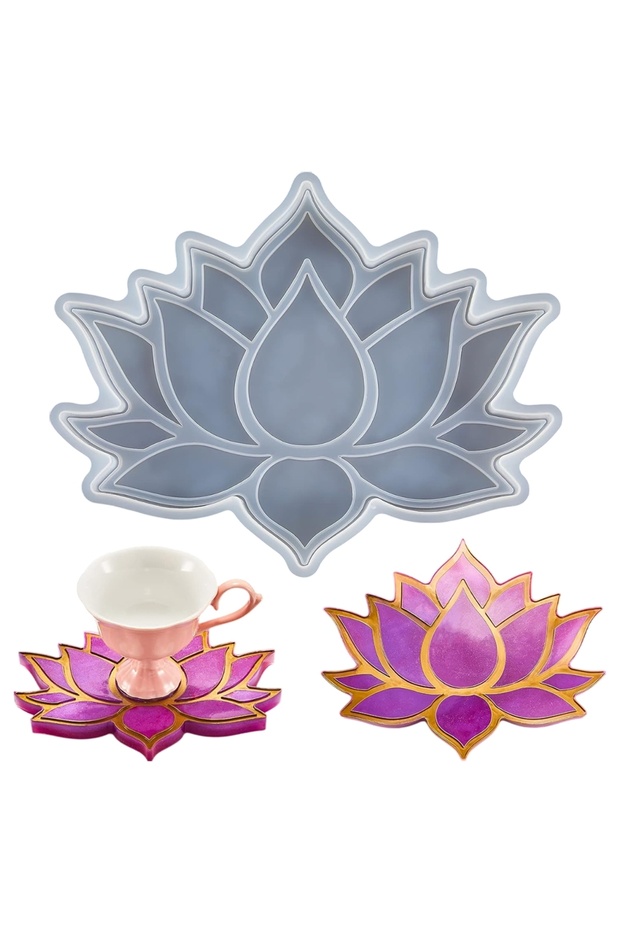 Epoxy Lotus Flower Coaster Mold Lotus Coaster Mold Silicone 15.2X12Cm