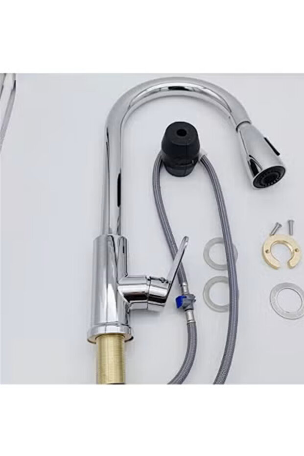 خلاط مطبخ أساسي مع رشاش قابل للسحب، كروم - 2