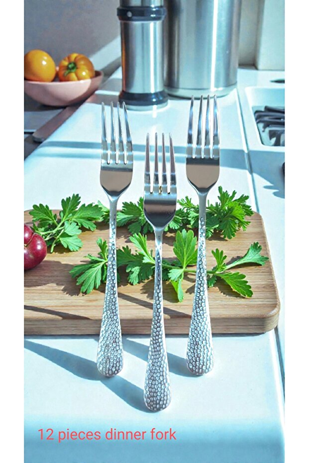 12 Pcs Silver Stainless Steel Dinner Fork