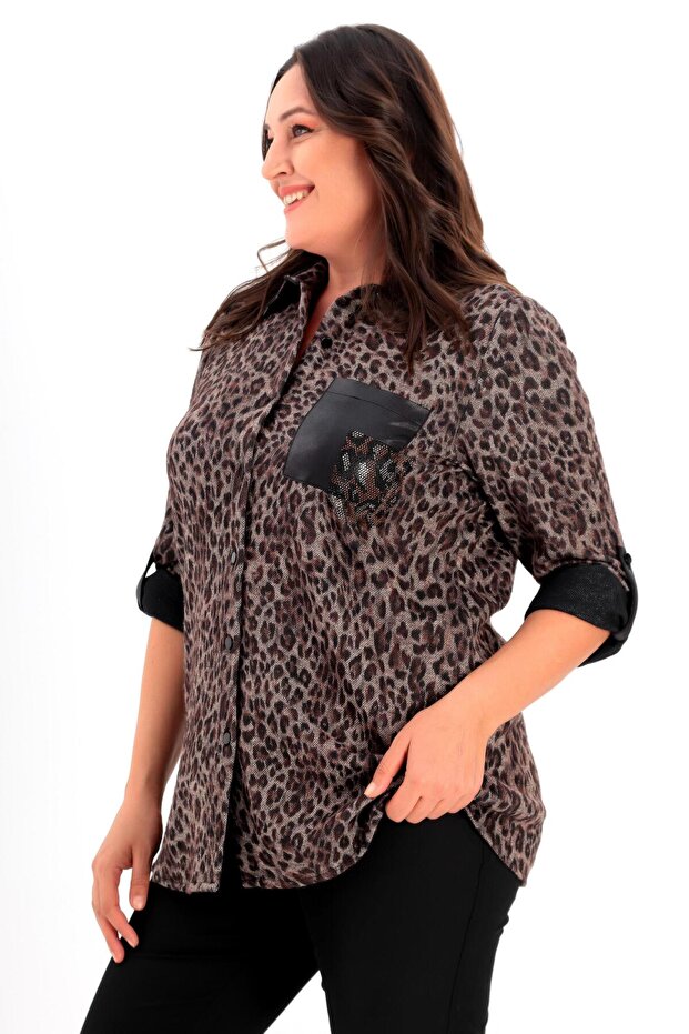 Trend42plus قميص بطبعة جلد الفهد مقاس كبير - 3