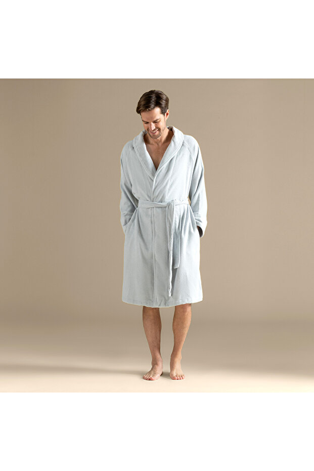 Solid Unisex Bornoz inci Mavi - 5