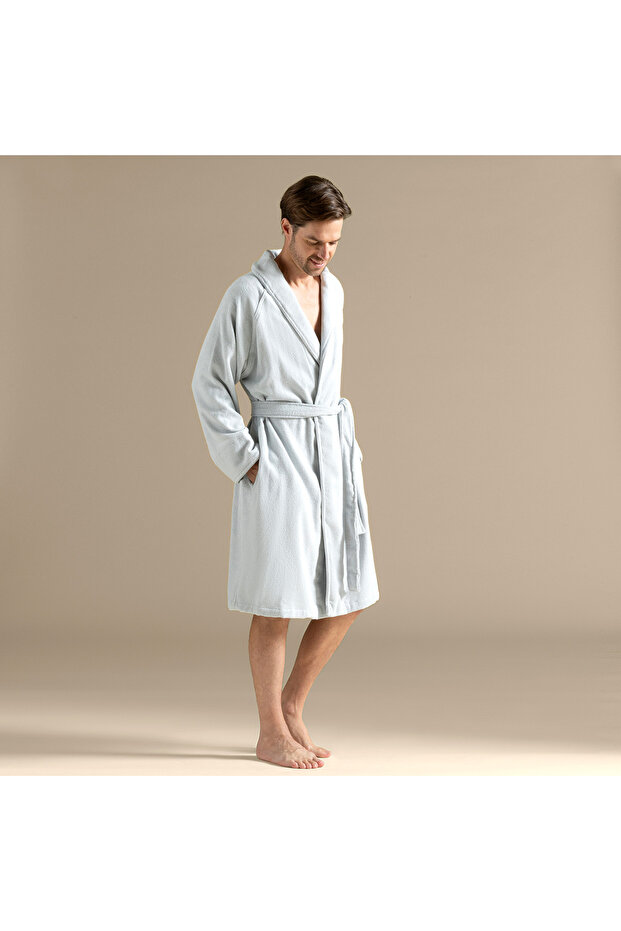 Solid Unisex Bornoz inci Mavi - 6