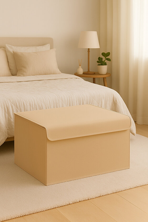 Large Size Box with Support Lid – Quilt Blanket Storage Box Organizer 60X40X30 - Beige