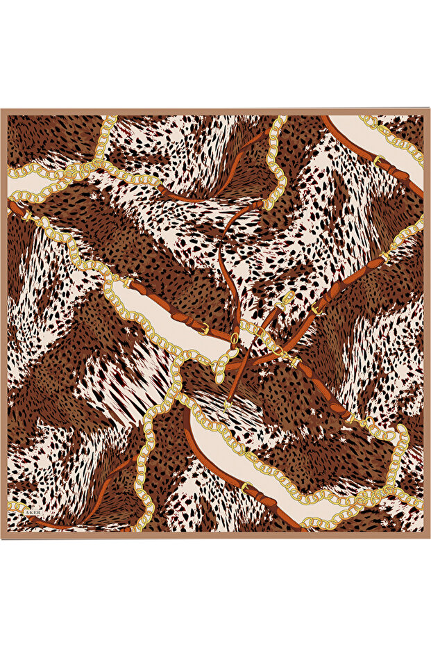 وشاح من الساتان الحريري ذو نمط الفهد البني - 1