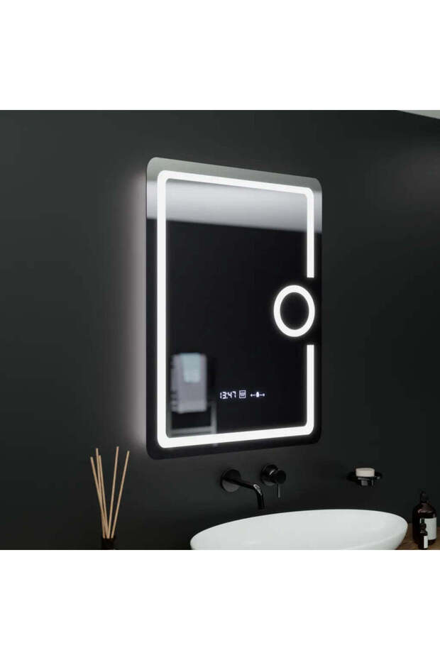 Rectangular LED Mirror, 60x80cm, Eclat MotionGlow Marcello, Clock & Thermometer - 3