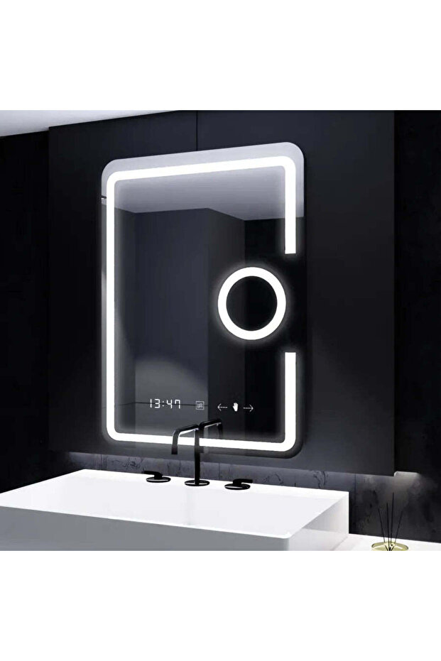 Rectangular LED Mirror, 60x80cm, Eclat MotionGlow Marcello, Clock & Thermometer - 6