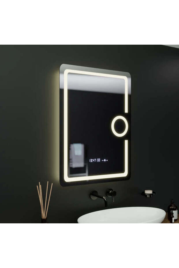 Rectangular LED Mirror, 60x80cm, Eclat MotionGlow Marcello, Clock & Thermometer - 7