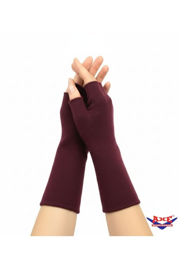 Women's Winter Burgundy Long Knitted Fingerless Gloves Winter Fingerless Gloves