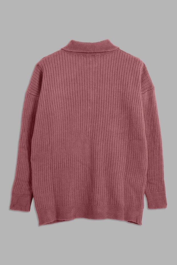 سترة بياقة بولو كبيرة الحجم بنصف سحاب - 5