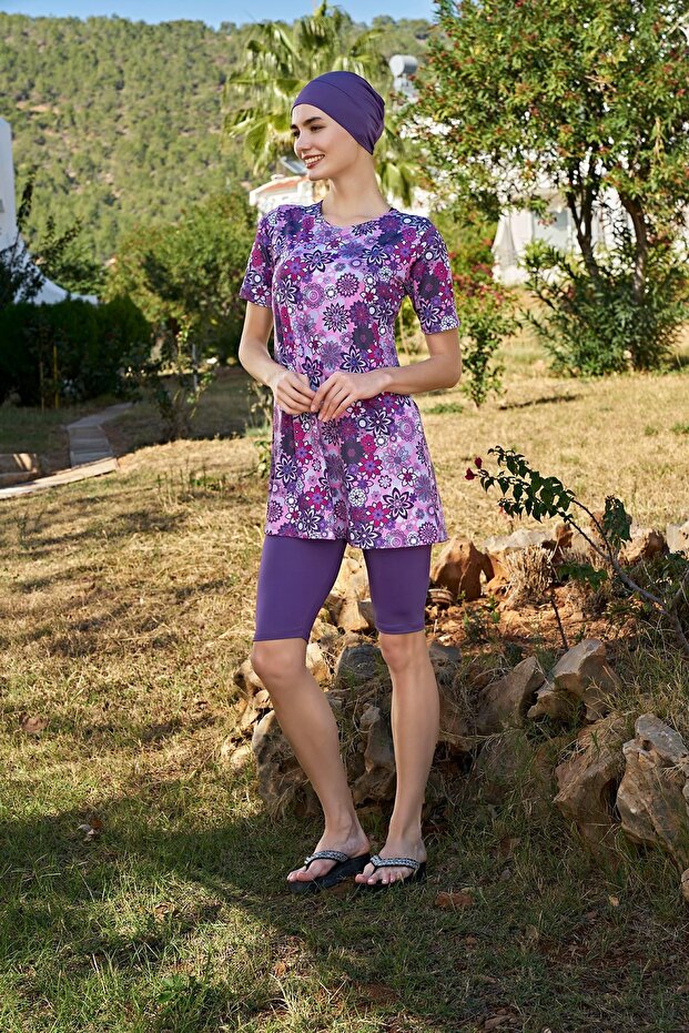 23140-3 Women's Half Sleeve Semi Hijab Swimsuit