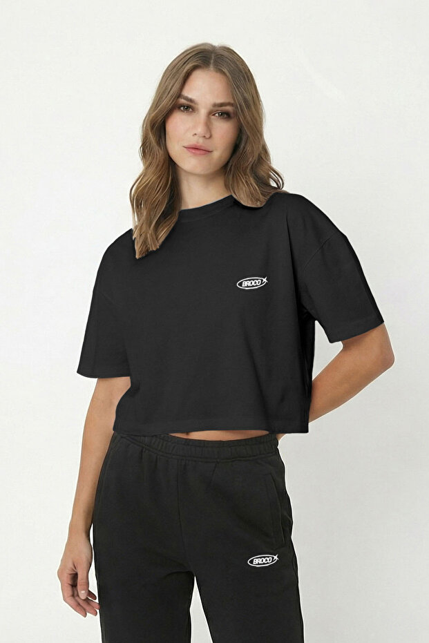 Kadın Oversize Basic Yumuşak Kumaş Basic Crop T-shirt - 2