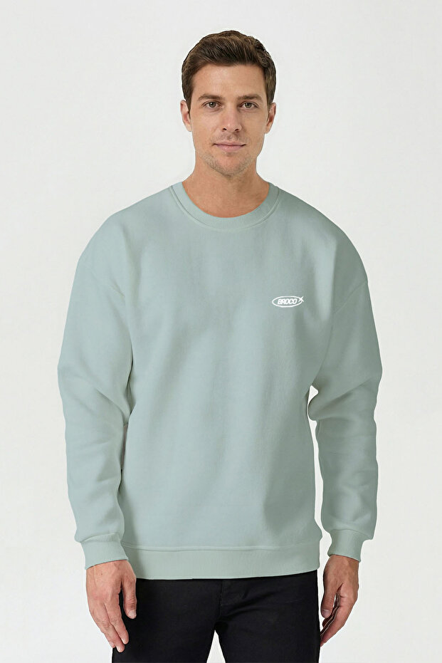 Erkek Oversize Gri Basic Şardonlu Sweatshirt - 2