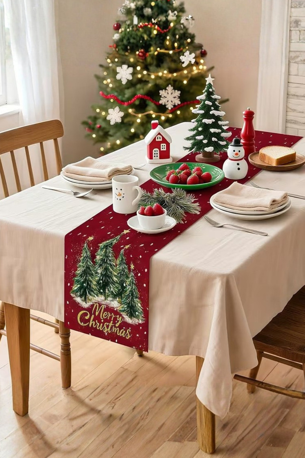 Christmas Concept Runner Christmas Decoration Tablecloth Christmas Merry Christmas Red Cloth