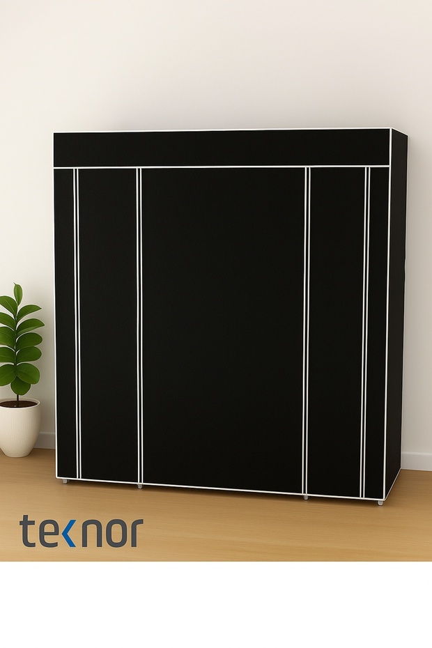 Siyah Çift Yandan Raflı Bez Dolap - 2